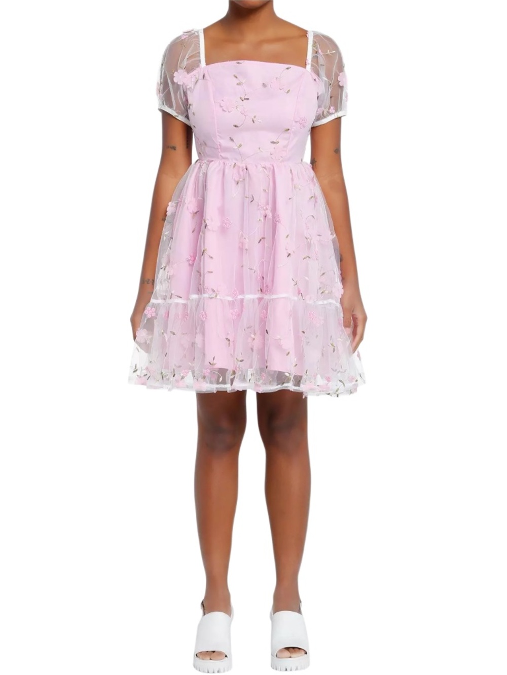 Hot Topic Sweet Society Pink Floral Organza Dress